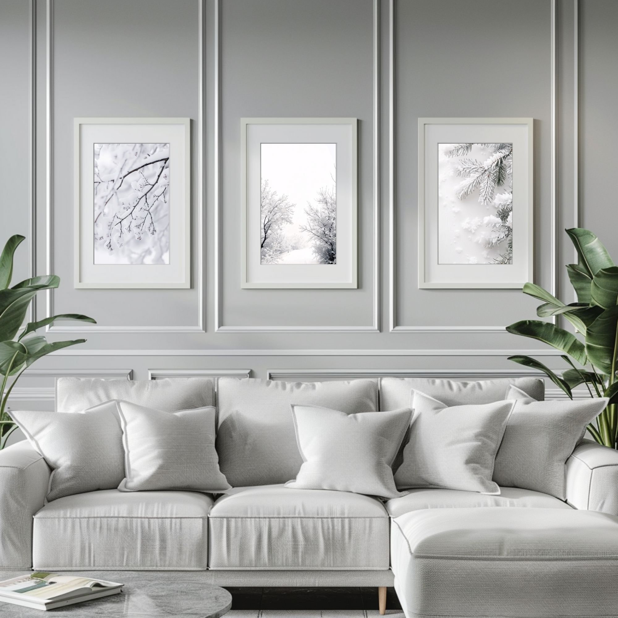 Set 3 of Snow, Urban Chic Gray Wall Decor, Contemporary Condo White