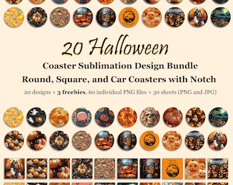 Halloween Car Coaster Sublimation Designs, Pumpkin Prints (PNG)
