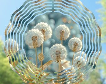 3D Dandelions Wind Spinner Sublimation Design, Floral Print PNG (Digital Download)
