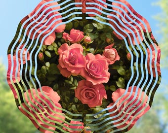Pink Roses Wind Spinner PNG, Floral Sublimation Design (Digital Download)