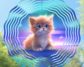 Ginger Kitten Wind Spinner, Kawaii Cat PNG Sublimation (Digital Download)