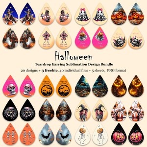 Conjunto de brincos de sublimação em formato de lágrima de Halloween, brincos PNG, designs de sublimação para a temporada de abóboras, designs de Halloween, brincos para imprimir