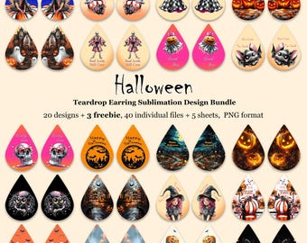 Halloween Teardrop Earrings Sublimation Bundle, Earring PNG, Pumpkin Season Sublimation Designs, Halloween Designs, Printable Earrings