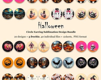 Halloween Circle Earrings Sublimation Bundle, Halloween Round Earrings PNG Sublimation Designs, Halloween Keychain and Pendant Designs