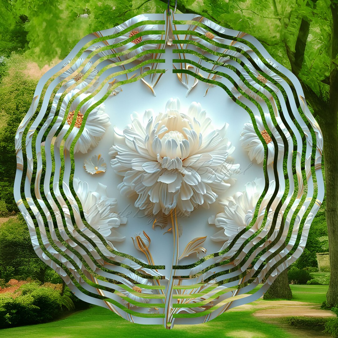 3D Floral Wind Spinner PNG, White Flower Sublimation Design, 10 Inch ...