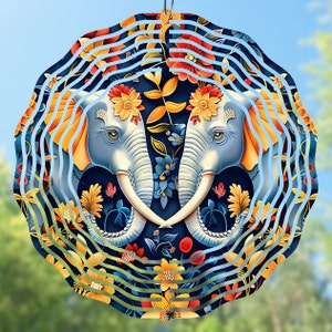 Elephants Wind Spinner PNG, Elephant Couple Wind Spinner Design, Round Sublimation PNG, Elephants and Flowers Wind Spinner, Instant Download