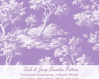 Dusty Purple French Vintage Toile de Jouy Seamless Background for Sublimation & Scrapbooking