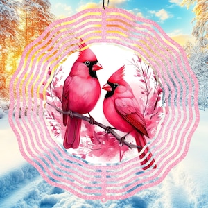 Red Cardinal Birds Wind Spinner PNG, 10 Inch Wind Spinner Sublimation Design, Pink Cardinals Windspinner Sublimation PNG, Digital Download