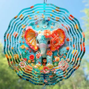 3D Elephant Wind Spinner PNG Sublimation Design, 3D Wind Spinner Template, Square and Round Sublimation, Cute Baby Elephant Print