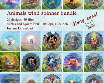 Animal Wind Spinner PNG Bundle, Sublimation Designs (Digital Download)