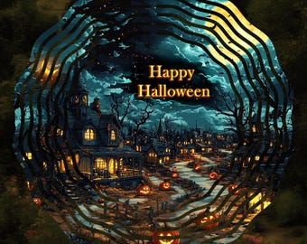 Halloween Town Wind Spinner PNG, Spooky Night Landscape (Digital Download)