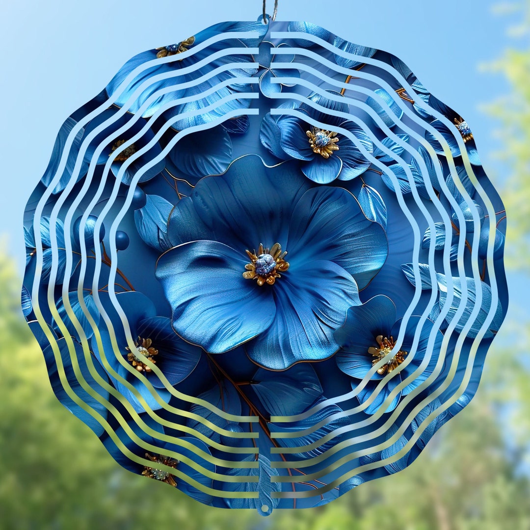 Blue Flower Wind Spinner PNG, Blue Floral Wind Spinner 3D Sublimation ...