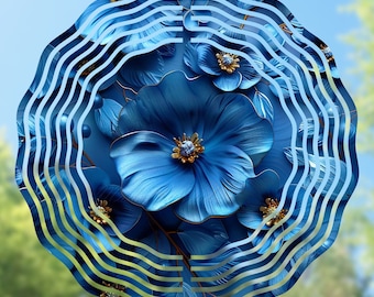 Blue Flower Wind Spinner Sublimation Design PNG (Digital Download)
