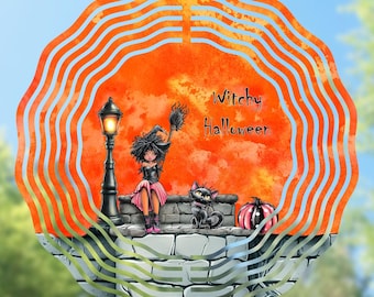 Witchy Halloween Wind Spinner PNG Sublimation Design, Cute Halloween Wind Spinner PNG, Cozy Halloween PNG, Pink Pumpkin, Digital Download