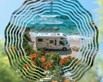 Seaside RV Camper Wind Spinner Design, Square and Round PNG (Digital Download)