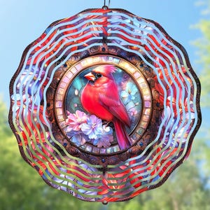 Red Cardinal Wind Spinner PNG, Stained Glass Cardinal Sublimation Design, 10 Inch Bird Wind Spinner, Cardinal Windspinner, Digital Download