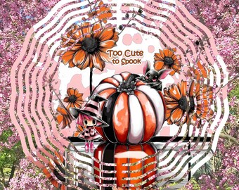 Too Cute to Spook Halloween Wind Spinner Sublimation Design, Witchy Halloween PNG Wind Spinner Design, Floral Halloween Pumpkin PNG Spooky