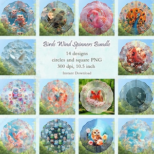 Bird Wind Spinner Bundle PNG, Owl and Hummingbird Wind Spinner Template, Cardinal Sublimation, Flamingo Windspinner PNG, Digital Download