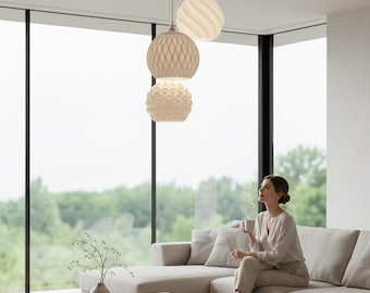 XL ceiling lamp, set of 3, Ø330mm, lampshade for living room or dining room, minimalist modern pendant light, gift idea, designer lamp, handmade