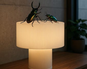 B&W 3D-printed table lamp - The Drum | PLA designer lamp - sideboard lamp - ribbed lamp - bedside lamp - pop art - table lamp