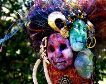 Triple Goddess: Art Doll, Spirit Doll, Faery, Goddess, Gypsy, Gnome, Nature Sprite, Archangel, Mixed Media Assemblage, OOAK