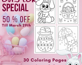 Adorables pages à colorier de Pâques pour les enfants de 2 à 5 ans - PDF imprimable avec 30 motifs amusants, téléchargement instantané, feuilles de taille 8,5 "x 11"