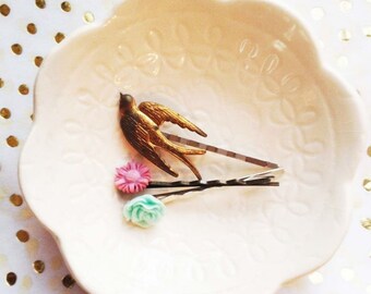 Aged bird hair clip set gift for friend  Gift for friend  Ready To Ship