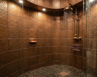 Hammered Copper Zellige Tile: Handcrafted Moroccan 4x4 Backsplash for Kitchen and Bathroom