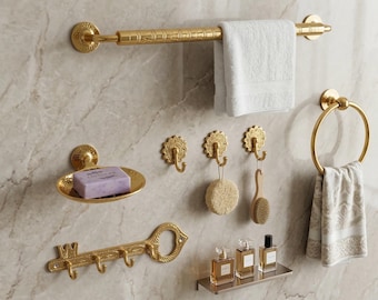 Brass Bathroom Set - Unlacquered Gold Hardware for Luxury Spa Restoration