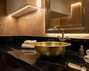Hammered Copper Vessel Sink Round Unlacquered Moroccan Bathroom Basin