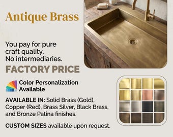 Lavabo rectangular martillado a mano / Acabado en latón antiguo / Lavabo de cobre empotrable para decoración de villas de lujo