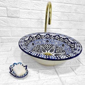 Bathroom Sink Ceramic Round Vessel , Custom Made Up Counter Vanity , complete tool set Ceramic sink  - 9.84&quot; To 19.68&quot; Diameter Handmade