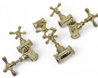 Solid Brass Cross Faucet Handle, Unlacquered Rough-In Valve, Vintage Plumbing Component