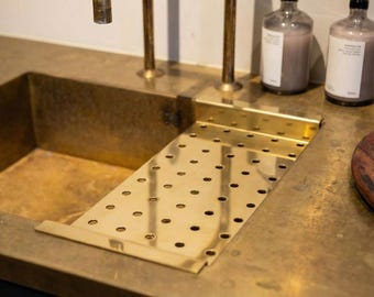 Handmade Unlacquered Solid Brass Over Sink Drying Rack: Artisanal Drainer
