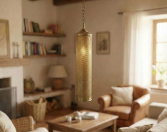 Moroccan Brass Pendant Light Handmade Pierced Metal Hanging Lamp Gold Finish