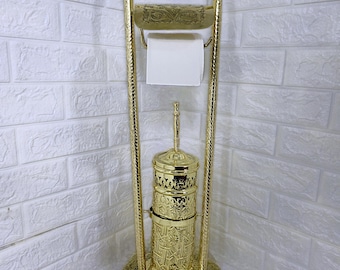 Vintage Brass Toilet Brush: Elegant Bathroom Decor Set