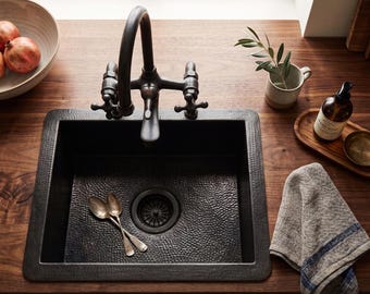 Custom Black Brass Farmhouse Sink: Solid Hand-Hammered Moroccan Apron Front Kitchen Basin