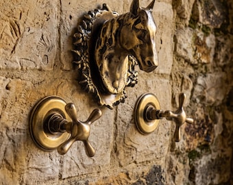 Unlacquered Brass Horse Faucet | 1/2" NPT/BSP Wall Mount Bridge Tap | Artisan Moroccan Craftsmanship