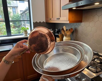 Handmade Copper Pan Set, Moroccan Hammered Skillet, Brass Handle Tin Lined Cookware