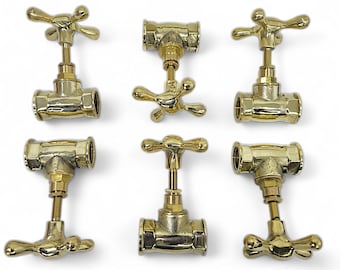 Unlacquered Brass Shut-Off Valve G1/2" Cross Handle Angle Stop Lead-Free Vintage Hardware for Bathroom Kitchen Plumbing