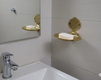 Hammered Brass Soap Dish, Wall Mounted Unlacquered Holder, Artisan Vintage Bathroom Organizer
