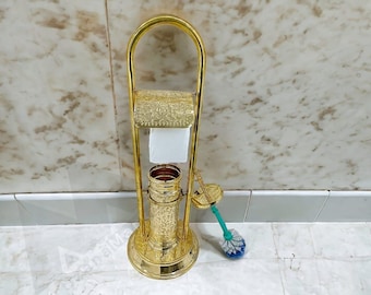 Brass Toilet Paper Holder with Toilet Brush - Vintage Bathroom Decor