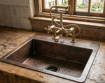 Unlacquered Brass Vessel Sink - Hammered Moroccan Bathroom Basin - Customizable Copper Black White - Handmade Solid Metal Sink