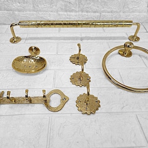 Set da bagno in ottone - Elegante set da bagno con portasciugamani ad anello, portasapone in ottone e portasciugamani elegante e decorativo / Accessori da bagno unici, regalo