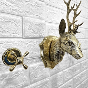 Unlacquered Brass Deer Head Faucet: Antique Style Bathroom & Kitchen