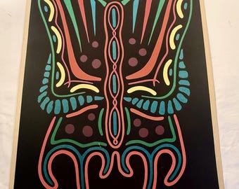 Flocked Western Graphics Black Light Posters Flaming Love Moonship