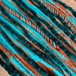 Boho Turquoise & Orange Marbled Merino Wool Dreadlocks