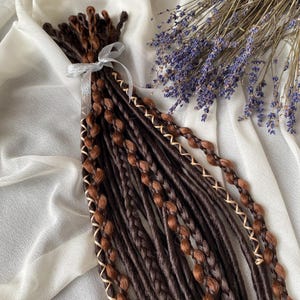 Boho Dreadlocks: Dark Brown & Light Colors, Smooth Hair Extensions