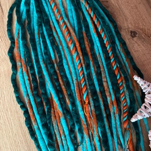 Boho Turquoise & Orange Marbled Merino Wool Dreadlocks