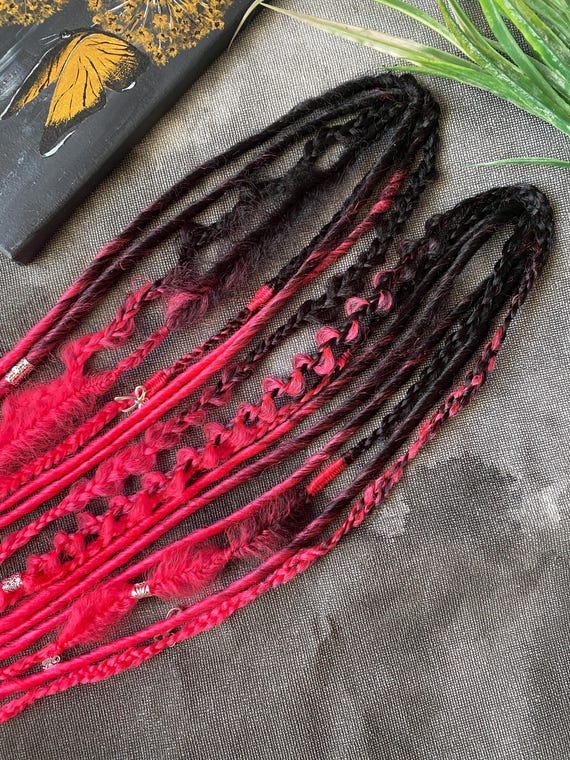 Hot Pink Black Ombre Clip-in Dreadlock Extensions: Synthetic